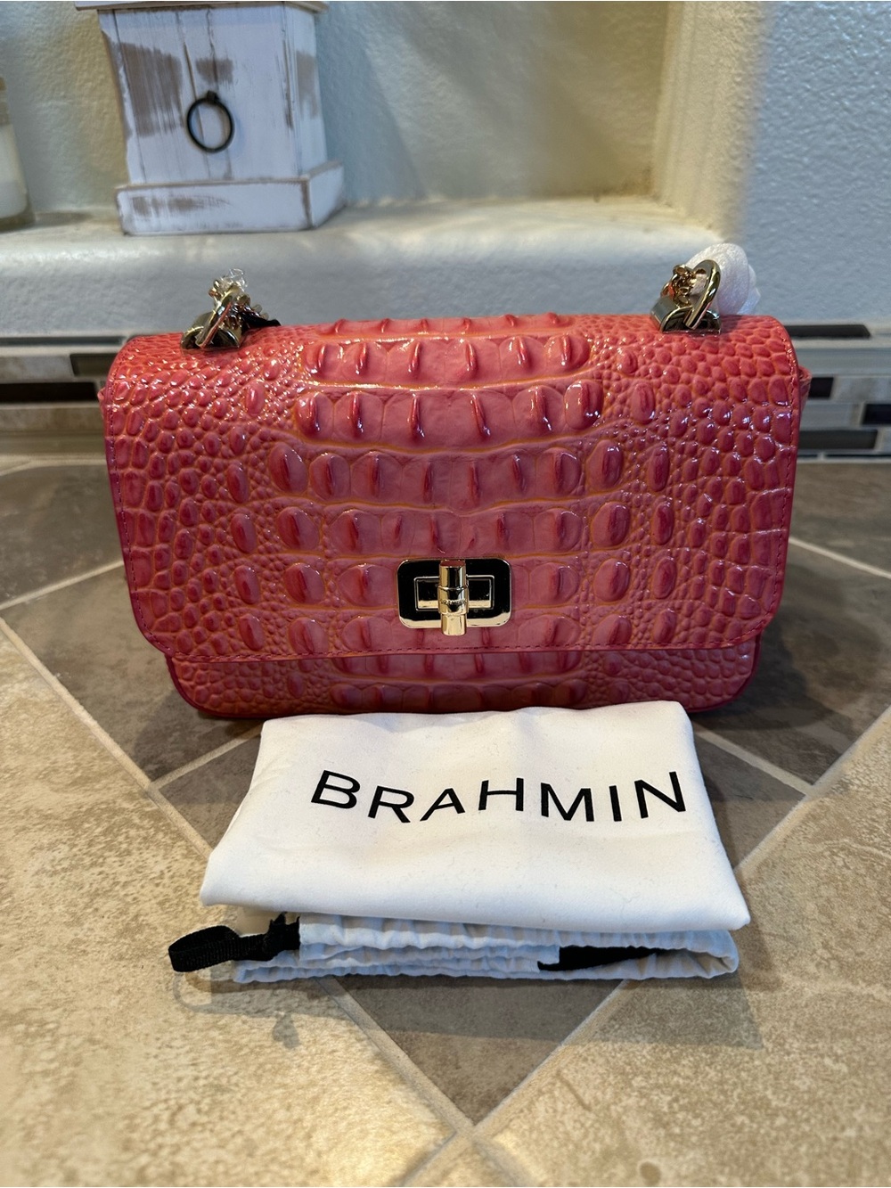 Brahmin Coral Snapdragon Melbourne Rosa Chain Shoulder Bag